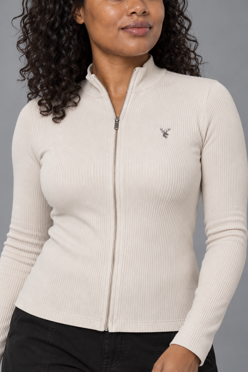 CITY SIGNAL Women's Signal Rib Zip Top — Bone, View 5
