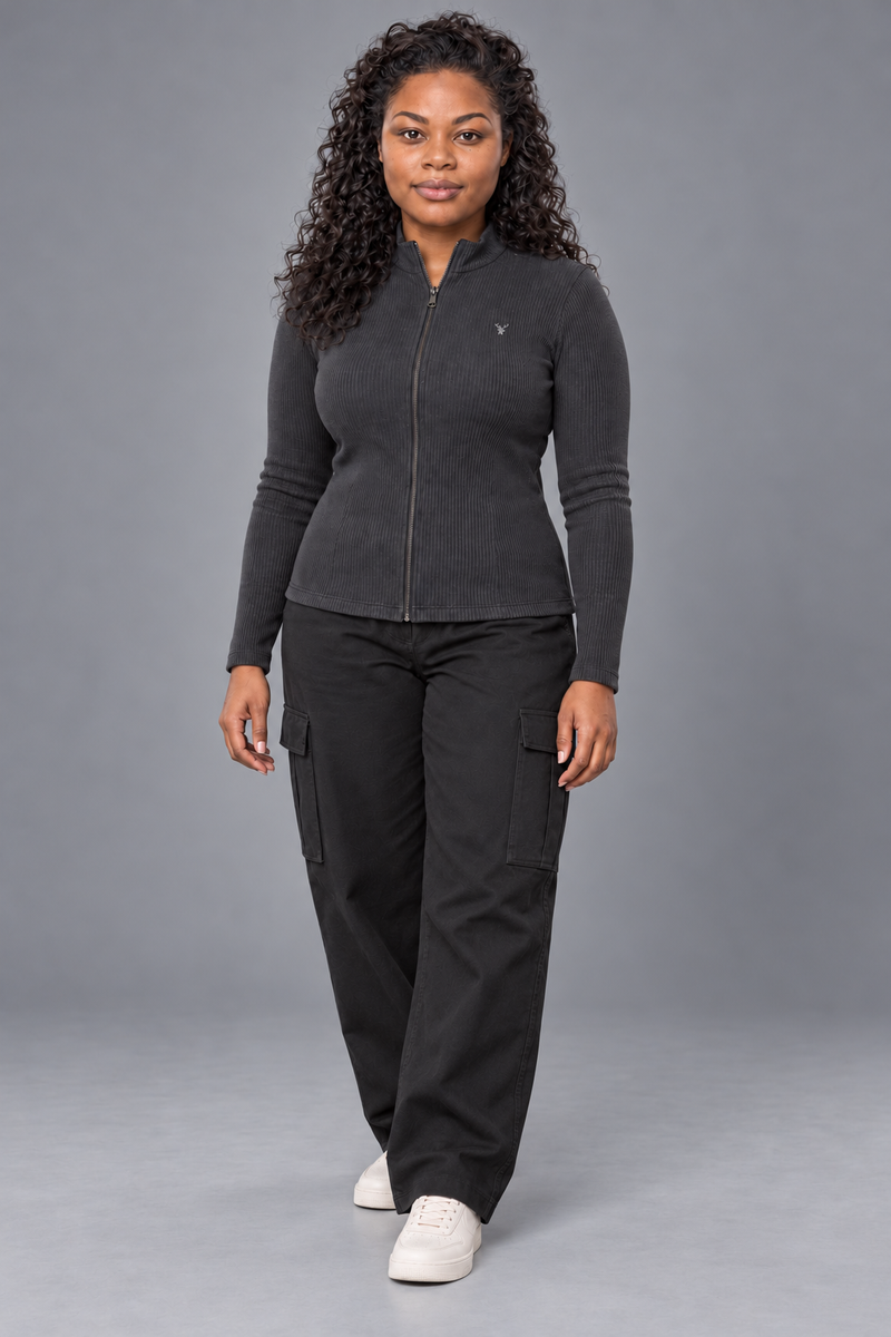 CITY SIGNAL Women's Signal Rib Zip Top — Charcoal, View 3
