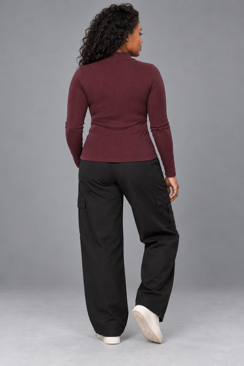 CITY SIGNAL Women's Signal Rib Zip Top — Oxblood, View 2