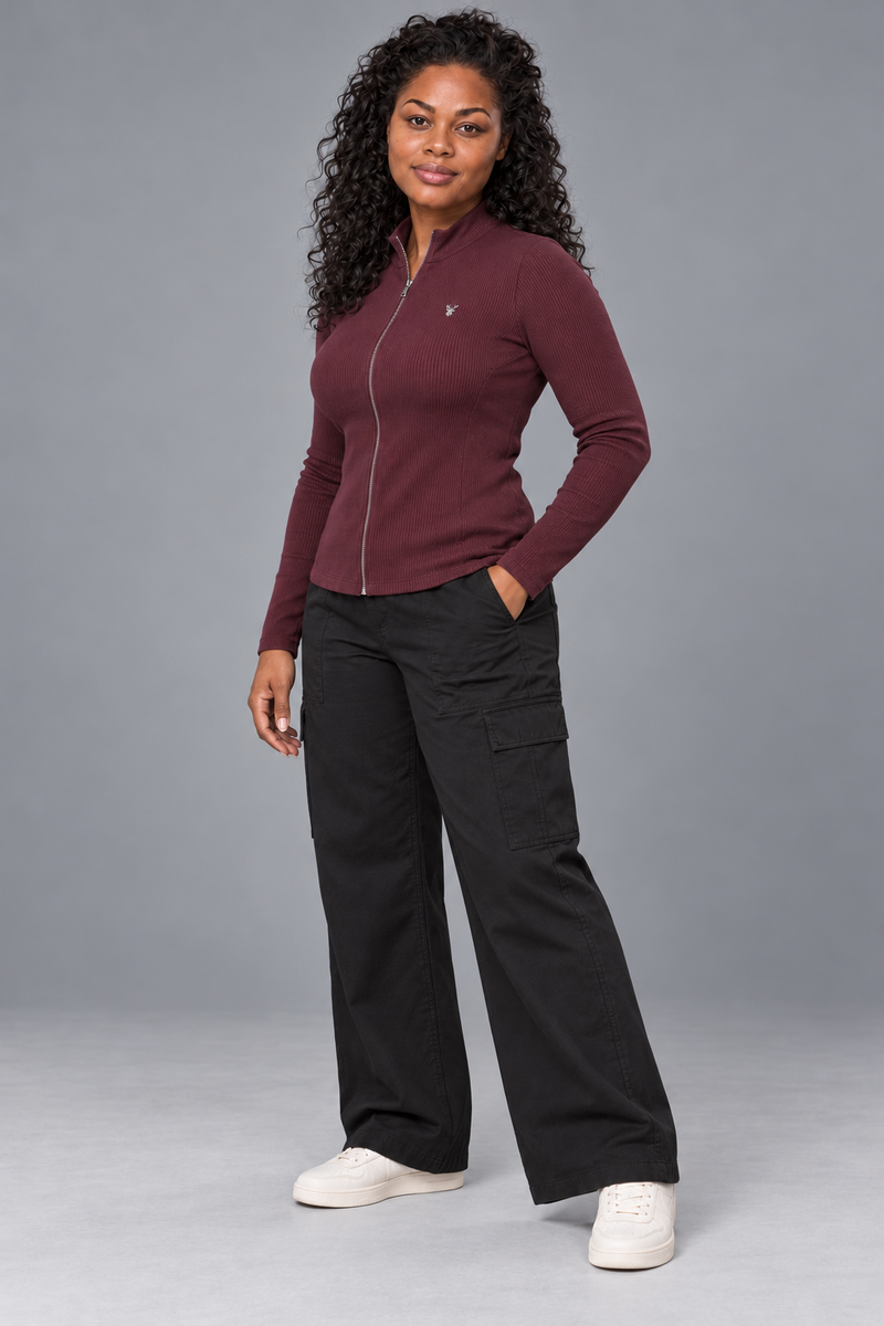 CITY SIGNAL Women's Signal Rib Zip Top — Oxblood, View 3