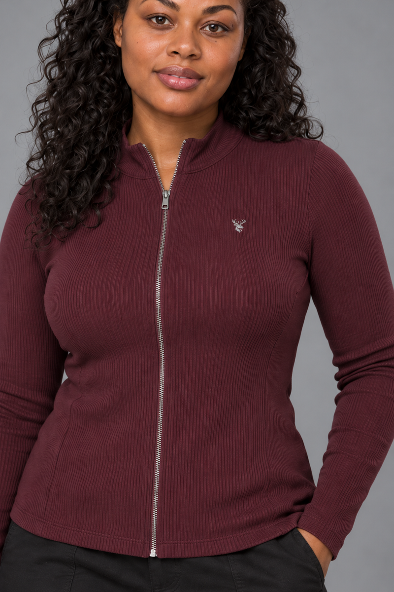 CITY SIGNAL Women's Signal Rib Zip Top — Oxblood, View 5