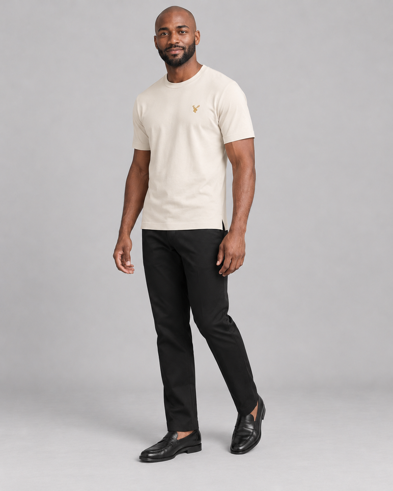 INTERVAL / 01 Men's Trace Interlock Tee — Cream, Three-quarter view
