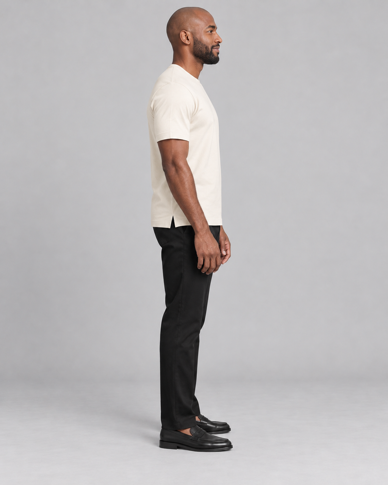 INTERVAL / 01 Men's Trace Interlock Tee — Cream, Side view