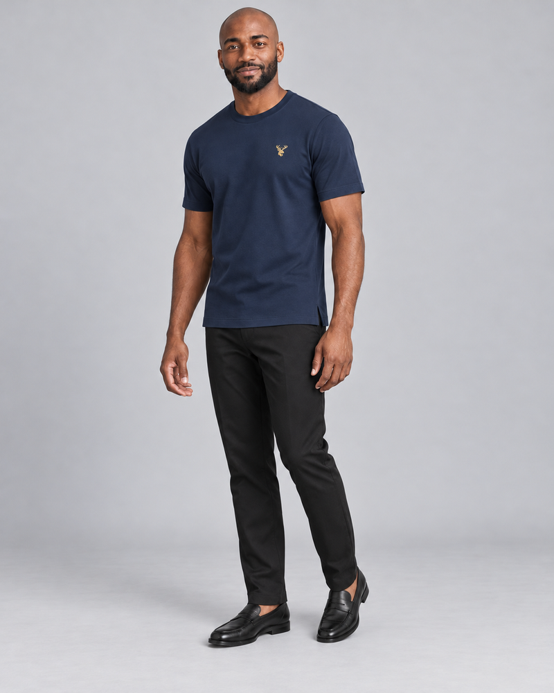 INTERVAL / 01 Men's Trace Interlock Tee — Ink Navy, Three-quarter view