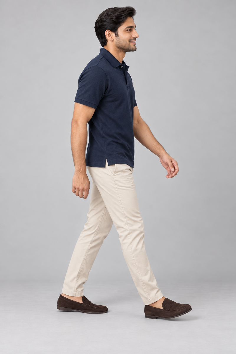 INTERVAL / 01 Men's Notch Piqué Polo Shirt — Ink Navy, Side view