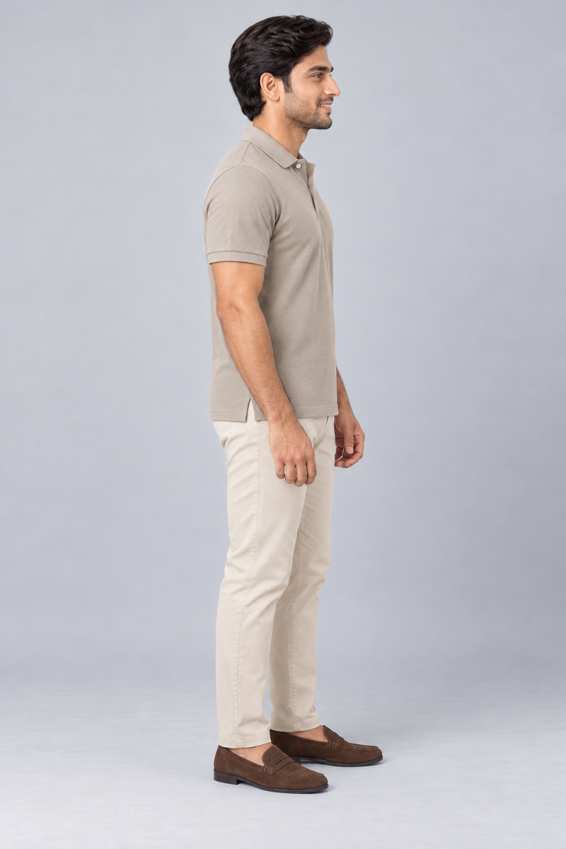 INTERVAL / 01 Men's Notch Piqué Polo Shirt — Stone, Side view
