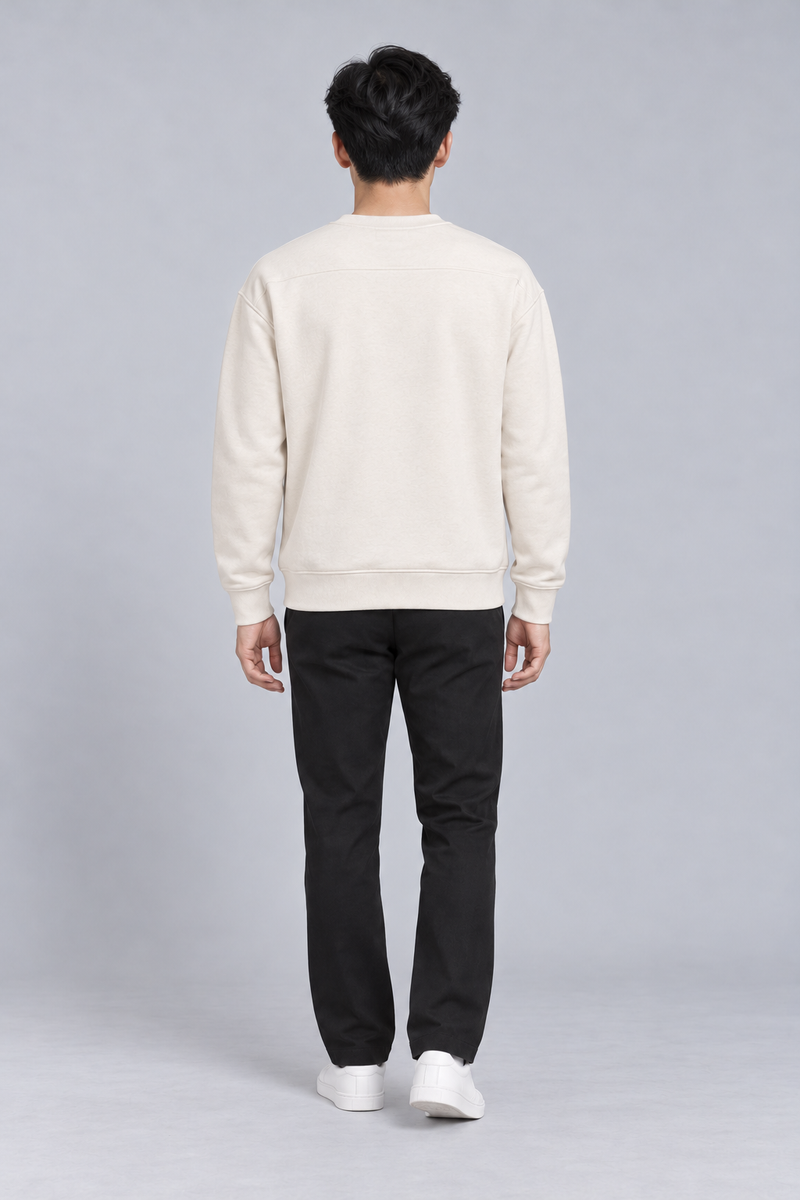 INTERVAL / 01 Men's Offset Crew Sweatshirt — Cream, Back view