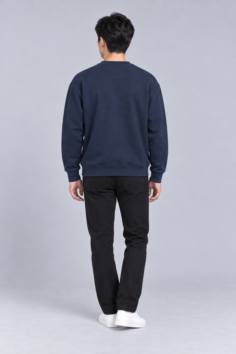 INTERVAL / 01 Men's Offset Crew Sweatshirt — Ink Navy, Back view