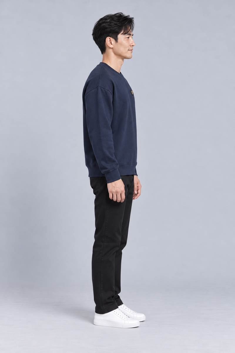 INTERVAL / 01 Men's Offset Crew Sweatshirt — Ink Navy, Side view