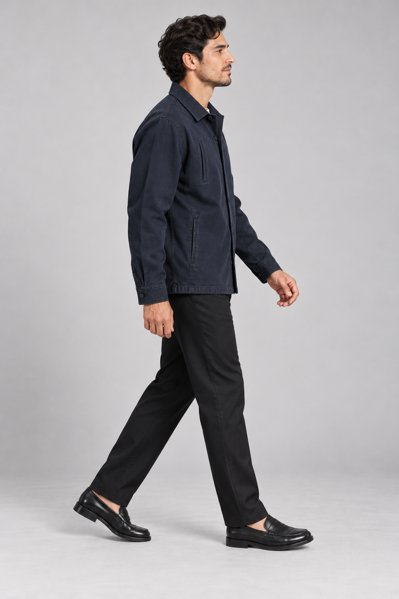 INTERVAL / 01 Men's Ledger Twill Overshirt — Ink Navy, Side view