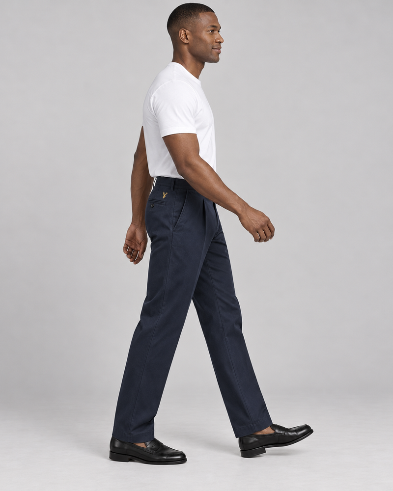 INTERVAL / 01 Men's Ledger Pleated Trouser — Ink Navy, Side view