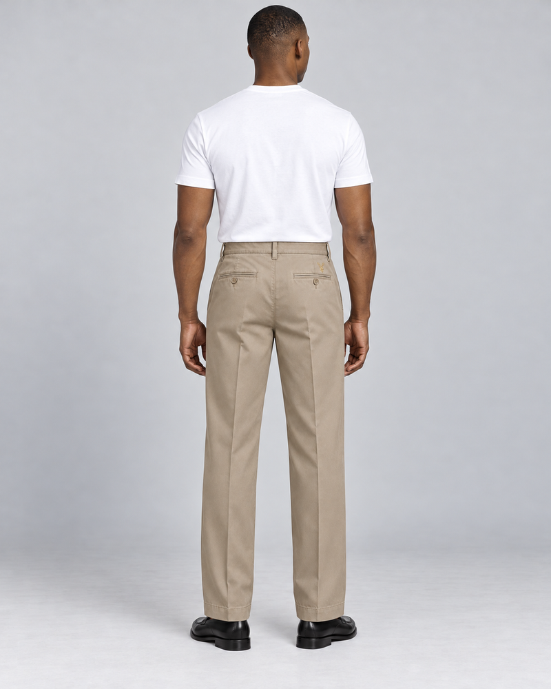 INTERVAL / 01 Men's Ledger Pleated Trouser — Stone, Back view