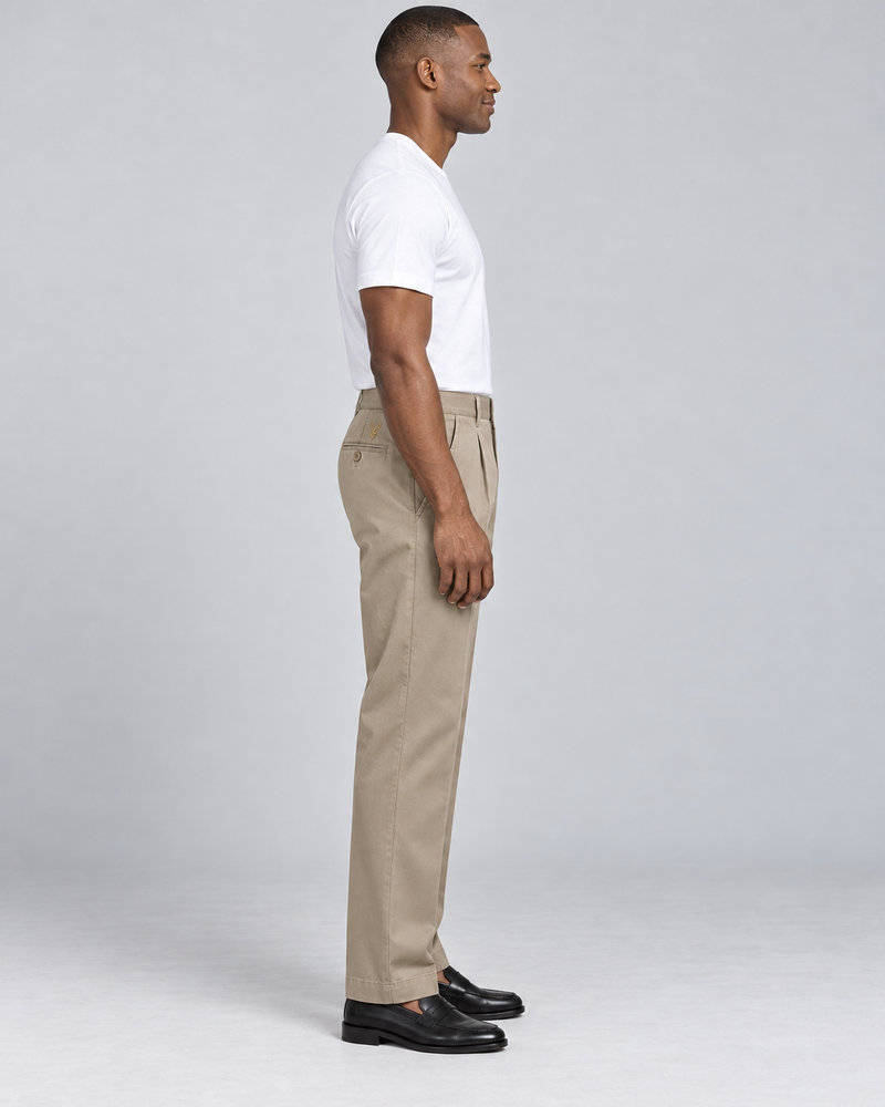 INTERVAL / 01 Men's Ledger Pleated Trouser — Stone, Side view