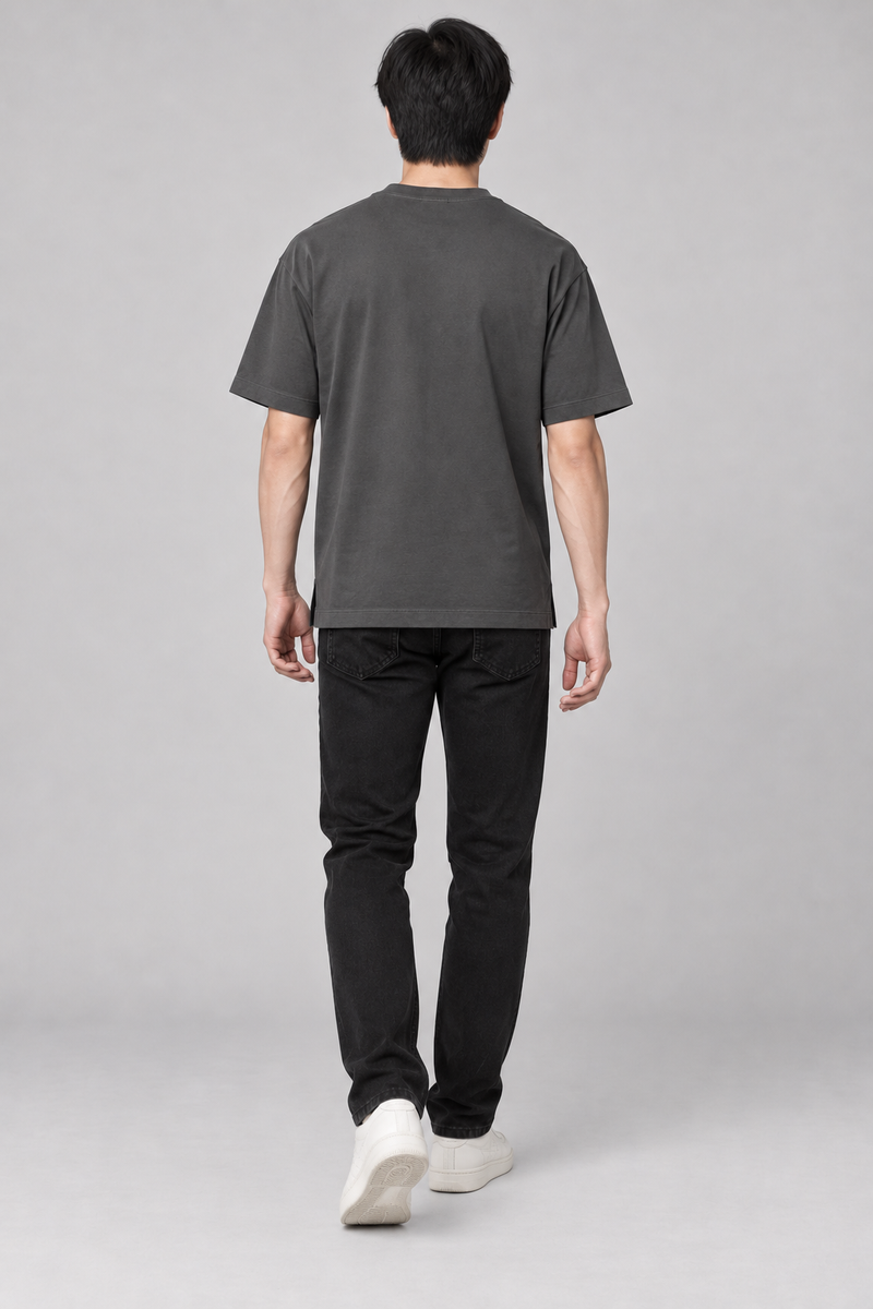 INTERVAL / 01 Unisex Span Relaxed Tee — Charcoal, Back view