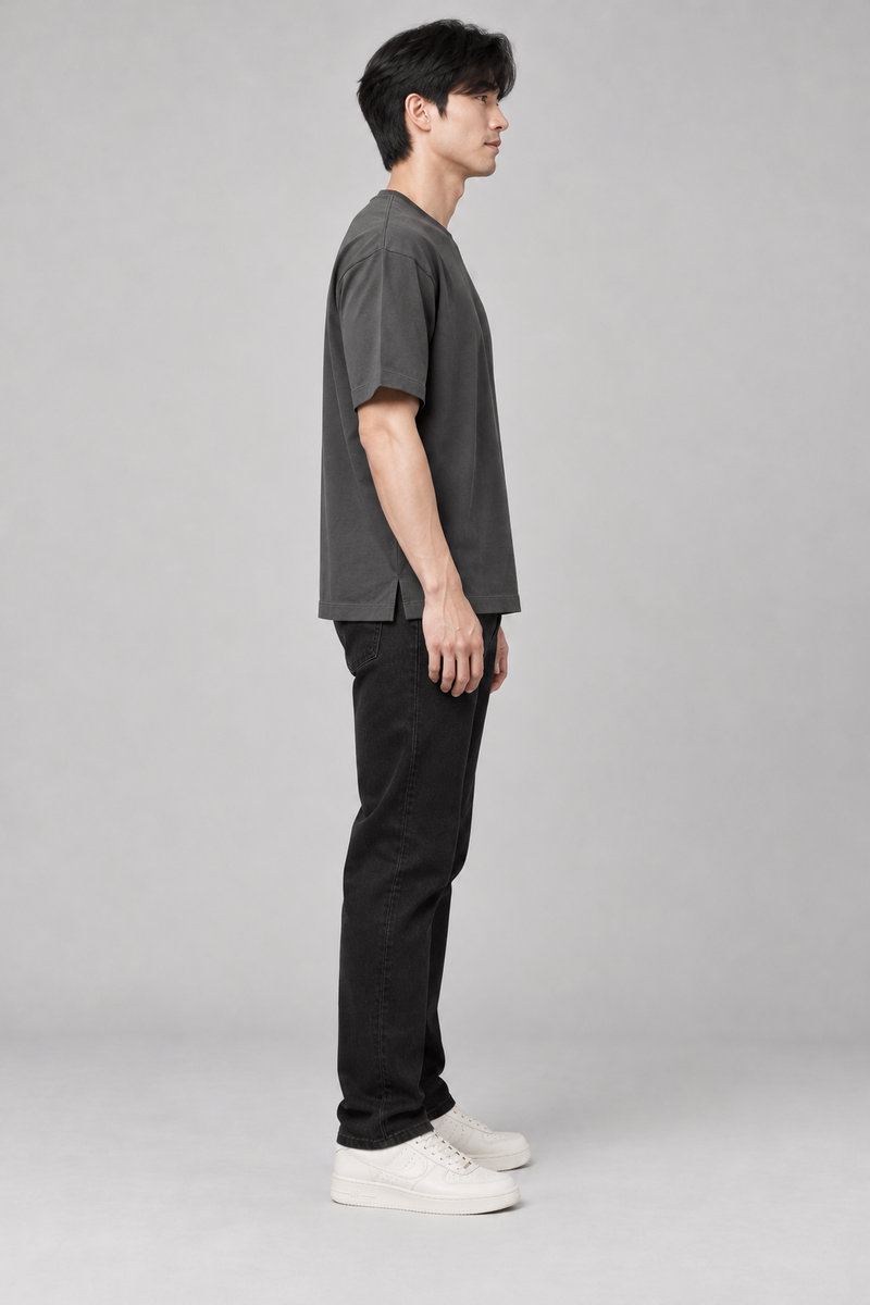INTERVAL / 01 Unisex Span Relaxed Tee — Charcoal, Side view