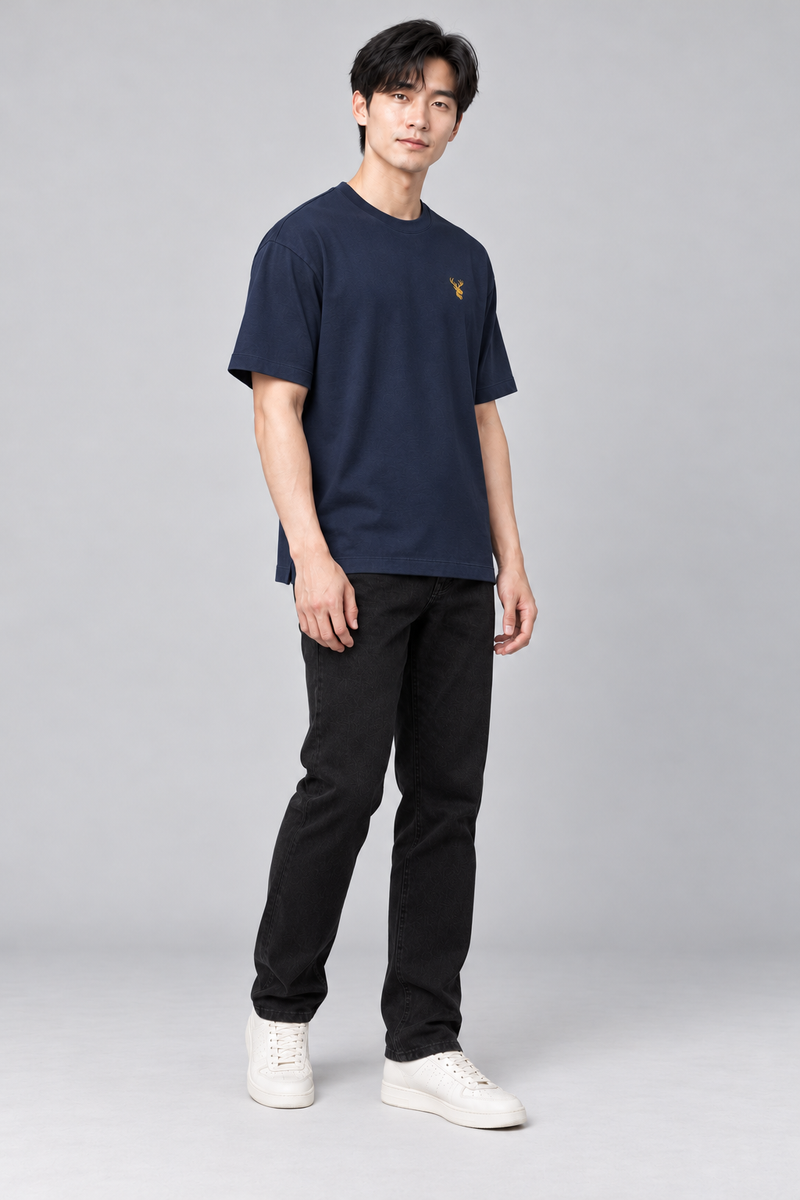 INTERVAL / 01 Unisex Span Relaxed Tee — Ink Navy, Three-quarter view