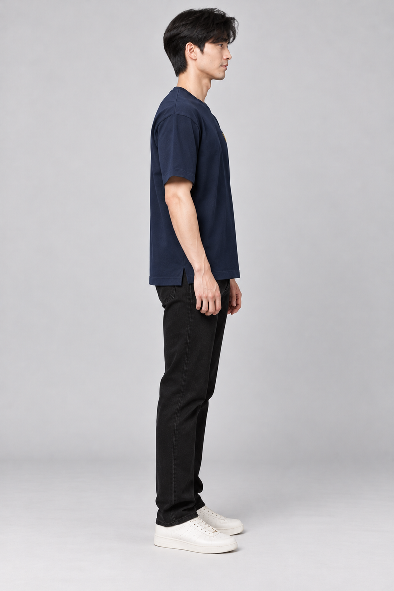 INTERVAL / 01 Unisex Span Relaxed Tee — Ink Navy, Side view