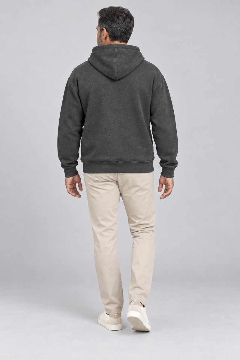 INTERVAL / 01 Unisex Shelter Hooded Sweatshirt — Charcoal, Back view