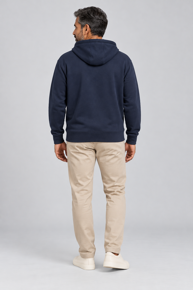 INTERVAL / 01 Unisex Shelter Hooded Sweatshirt — Ink Navy, Back view