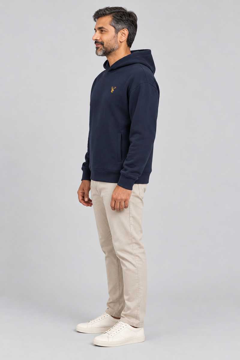 INTERVAL / 01 Unisex Shelter Hooded Sweatshirt — Ink Navy, Side view
