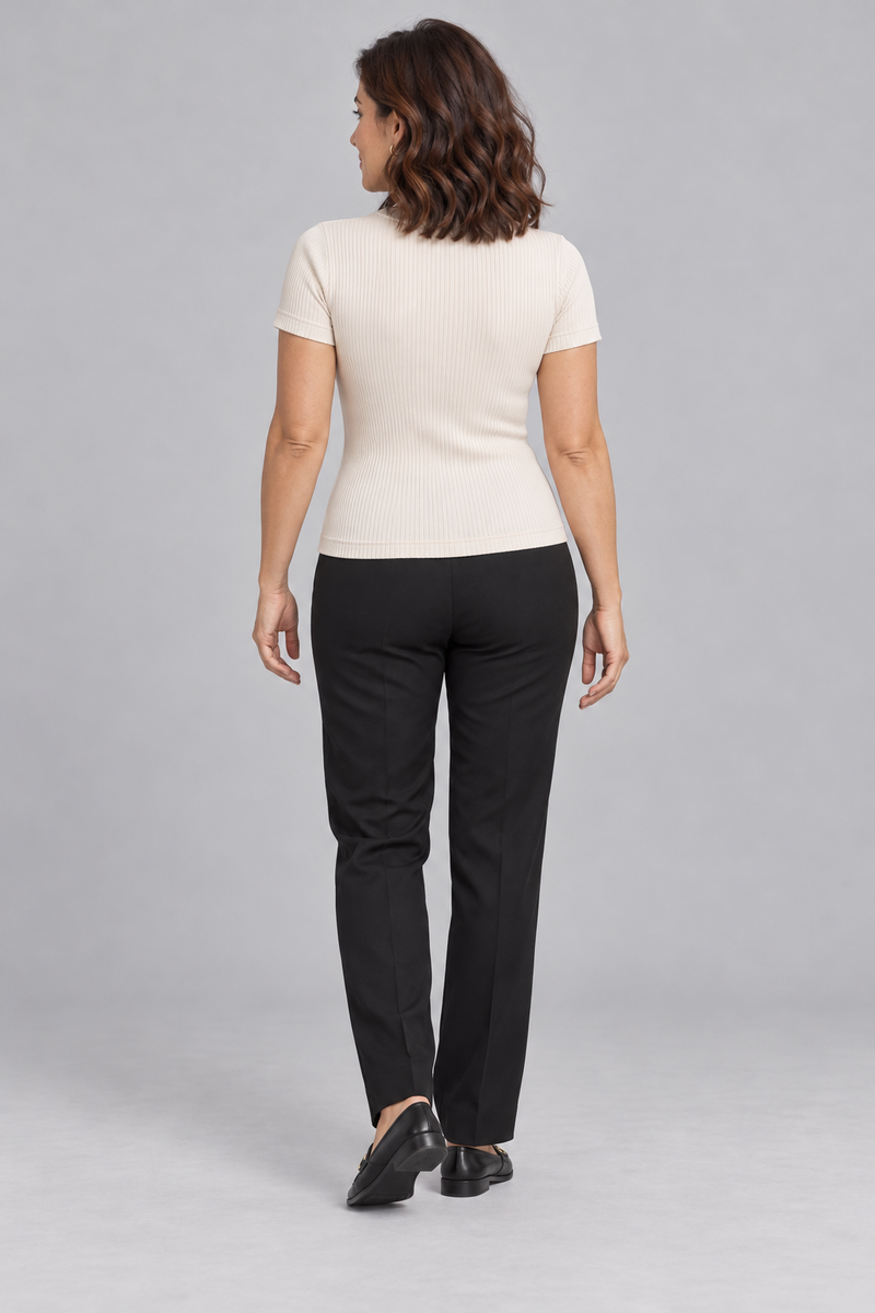INTERVAL / 01 Women's Line Rib Tee — Cream, Back view