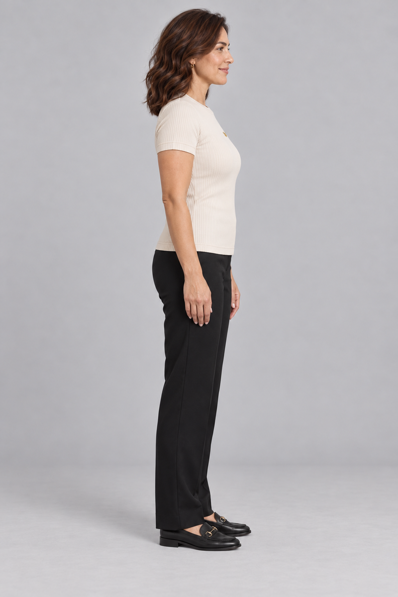 INTERVAL / 01 Women's Line Rib Tee — Cream, Side view