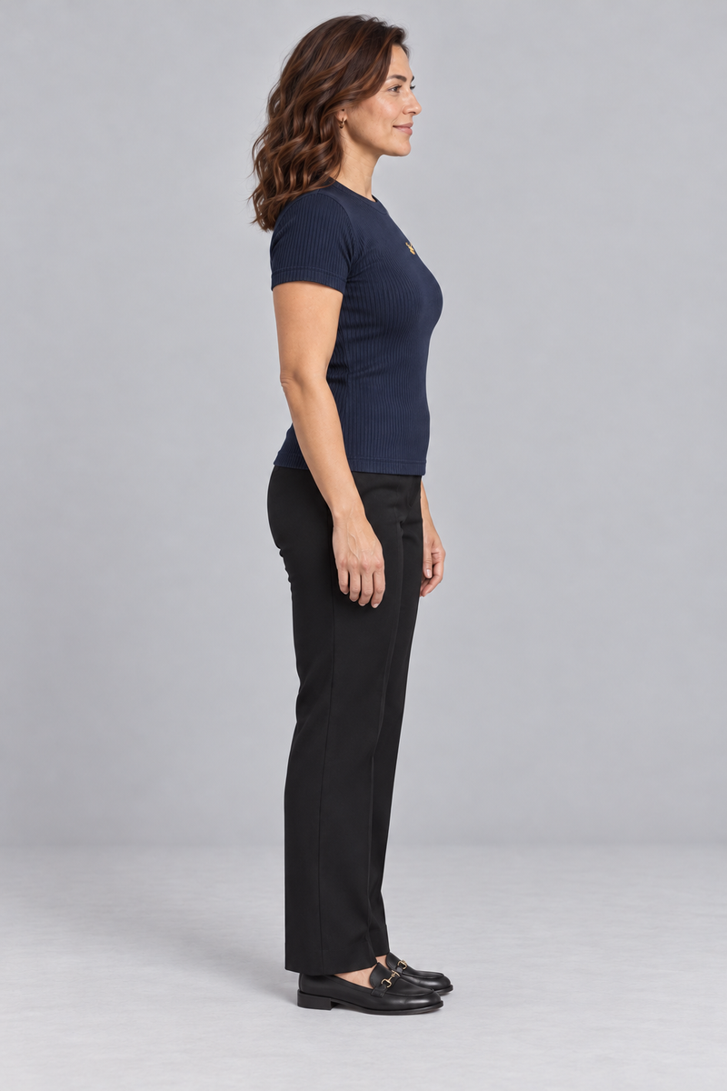 INTERVAL / 01 Women's Line Rib Tee — Ink Navy, Side view