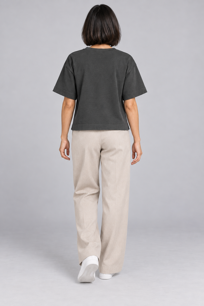 INTERVAL / 01 Women's Fold Box Tee — Charcoal, Back view