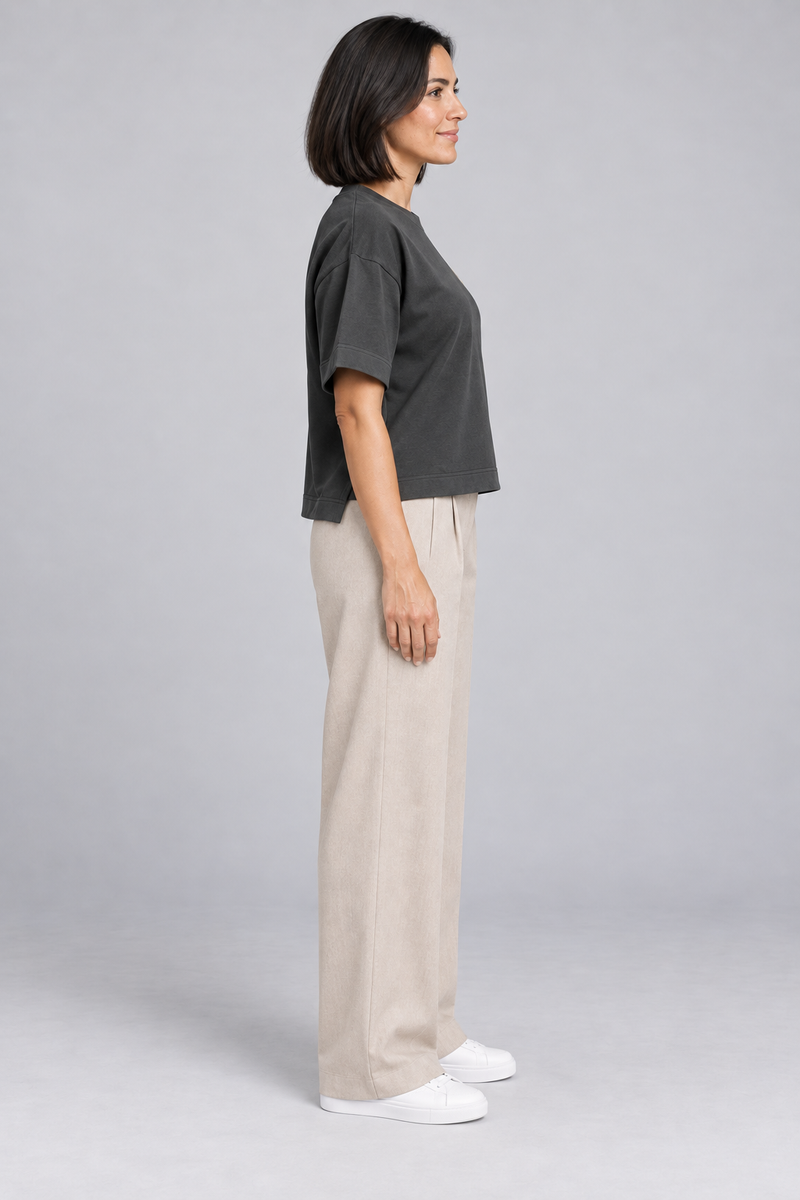 INTERVAL / 01 Women's Fold Box Tee — Charcoal, Side view