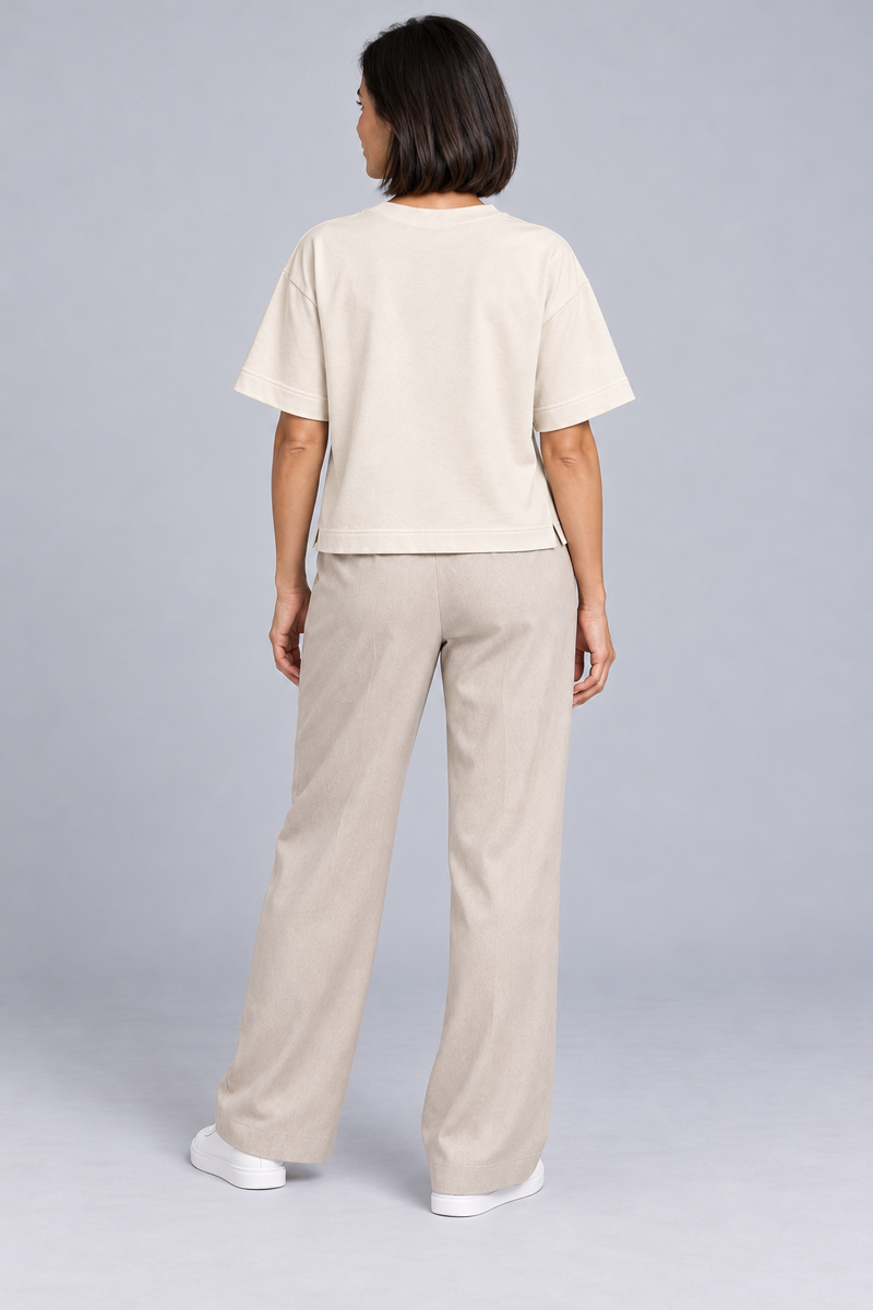 INTERVAL / 01 Women's Fold Box Tee — Cream, Back view