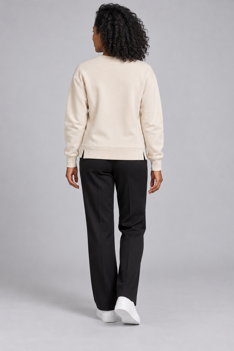 INTERVAL / 01 Women's Contour Seam Crew Sweatshirt — Cream, Back view