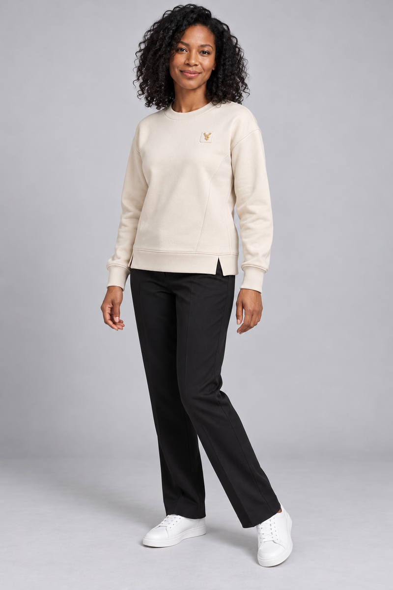 INTERVAL / 01 Women's Contour Seam Crew Sweatshirt — Cream, Three-quarter view