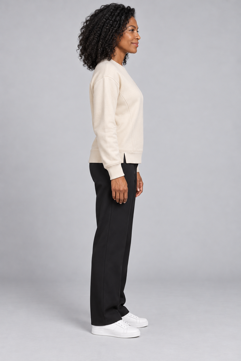 INTERVAL / 01 Women's Contour Seam Crew Sweatshirt — Cream, Side view