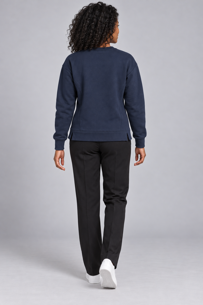 INTERVAL / 01 Women's Contour Seam Crew Sweatshirt — Ink Navy, Back view