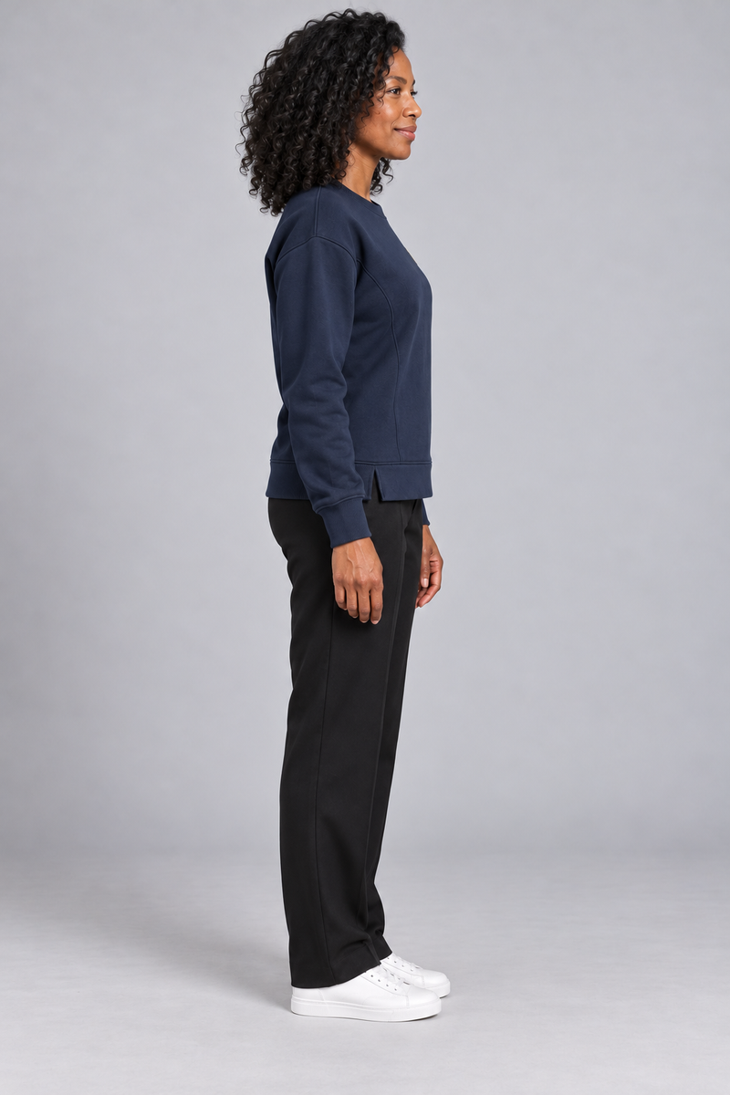 INTERVAL / 01 Women's Contour Seam Crew Sweatshirt — Ink Navy, Side view