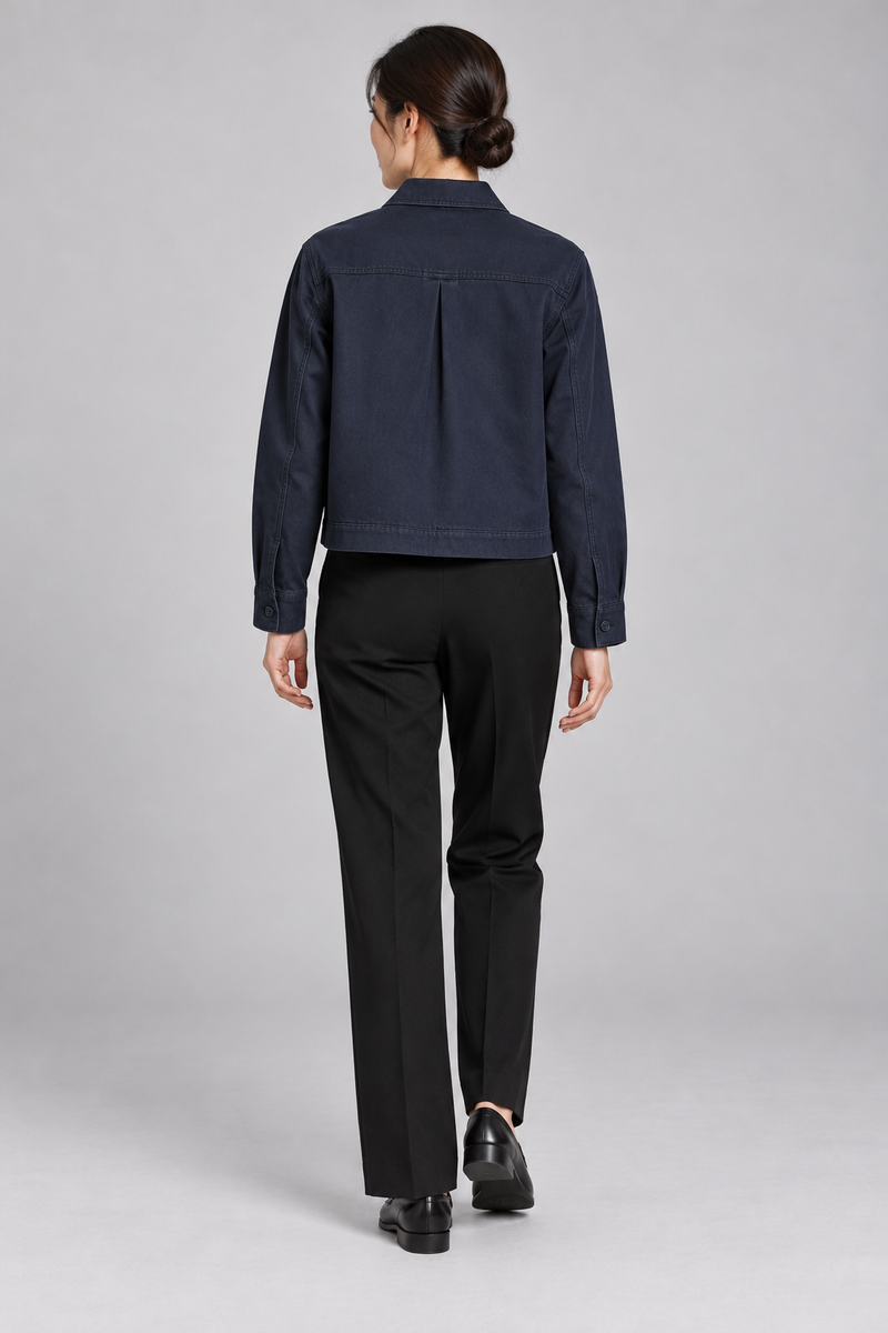 INTERVAL / 01 Women's Ledger Cropped Overshirt Jacket — Ink Navy, Back view