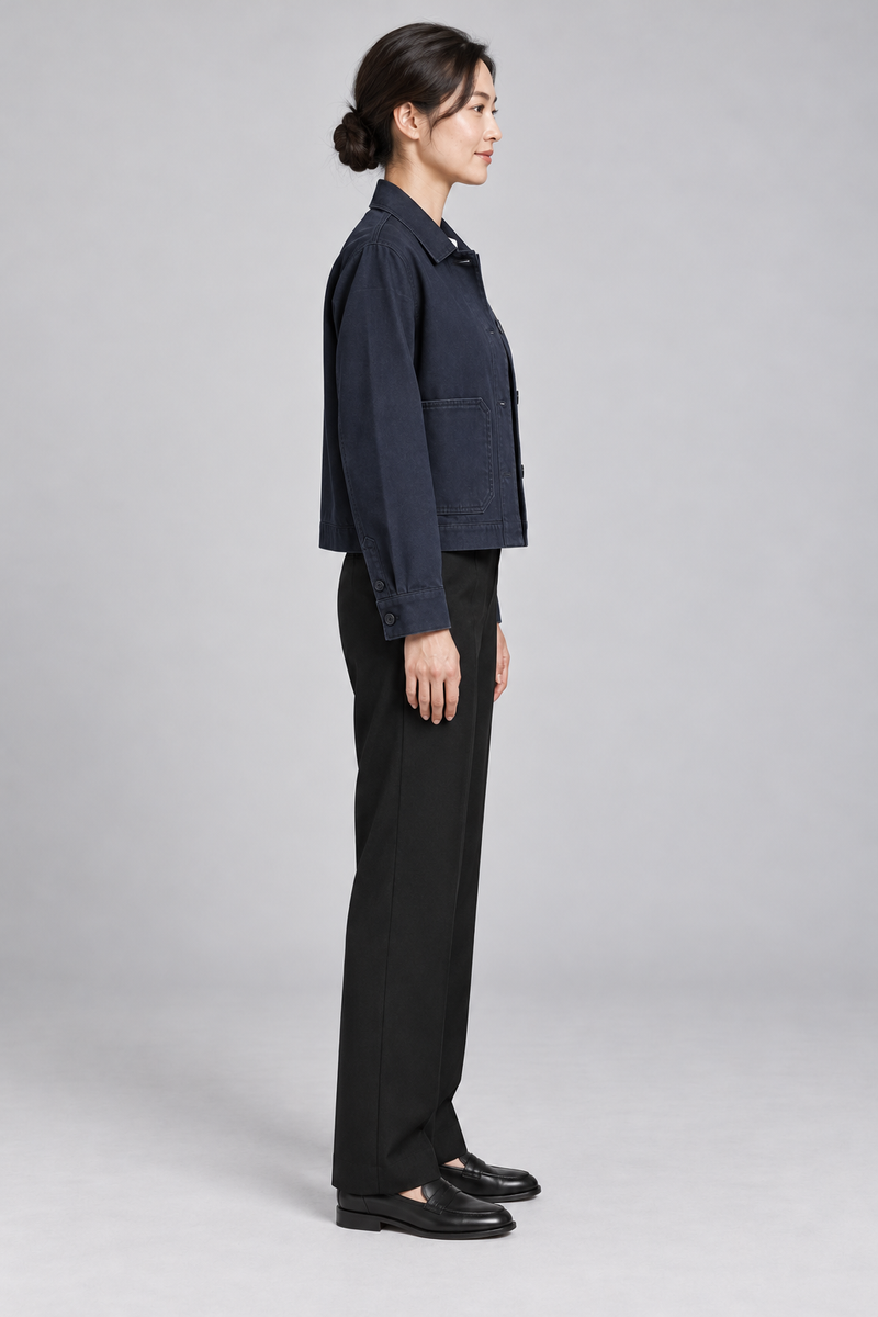 INTERVAL / 01 Women's Ledger Cropped Overshirt Jacket — Ink Navy, Side view