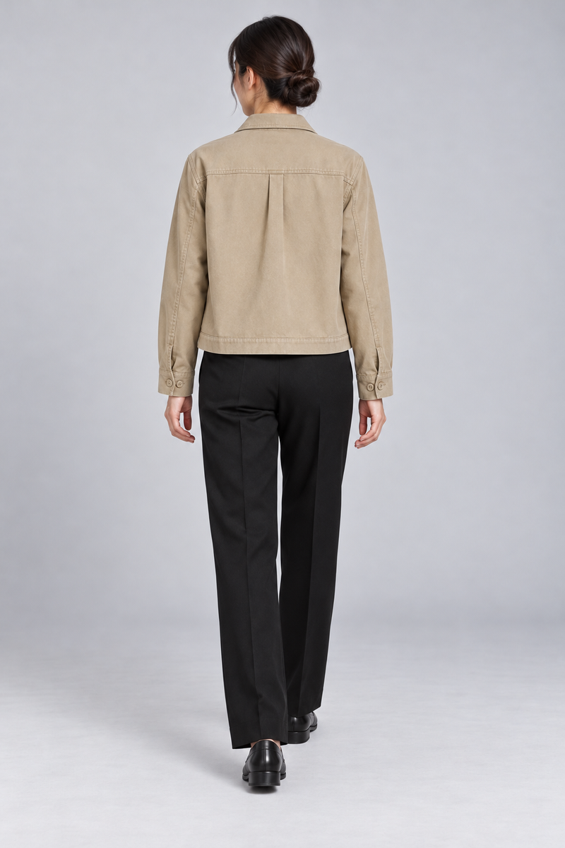 INTERVAL / 01 Women's Ledger Cropped Overshirt Jacket — Stone, Back view