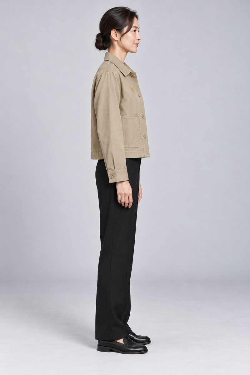 INTERVAL / 01 Women's Ledger Cropped Overshirt Jacket — Stone, Side view