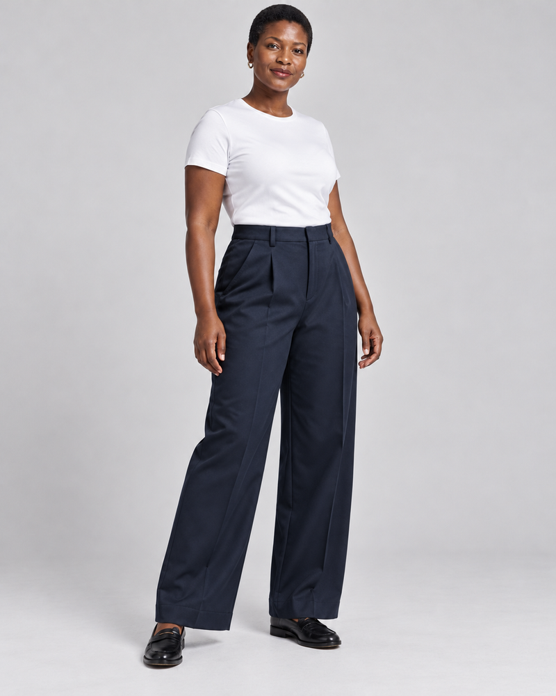 INTERVAL / 01 Women's Ledger Wide-Leg Trouser — Ink Navy, Three-quarter view