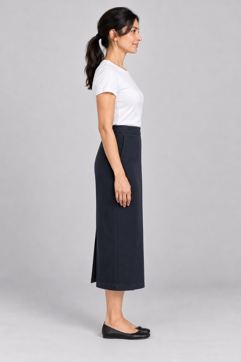 INTERVAL / 01 Women's Ledger Column Skirt — Ink Navy, Side view
