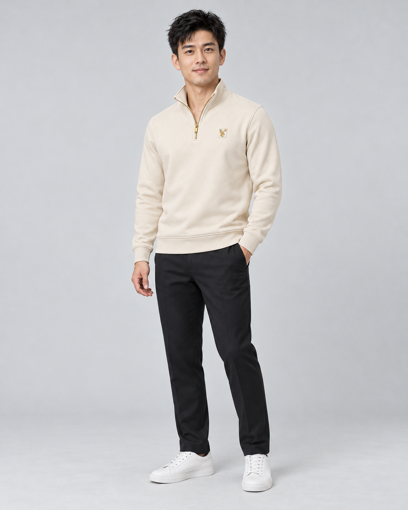 Gold Edition Men's Regent Quarter-Zip — Cream, Three-quarter view