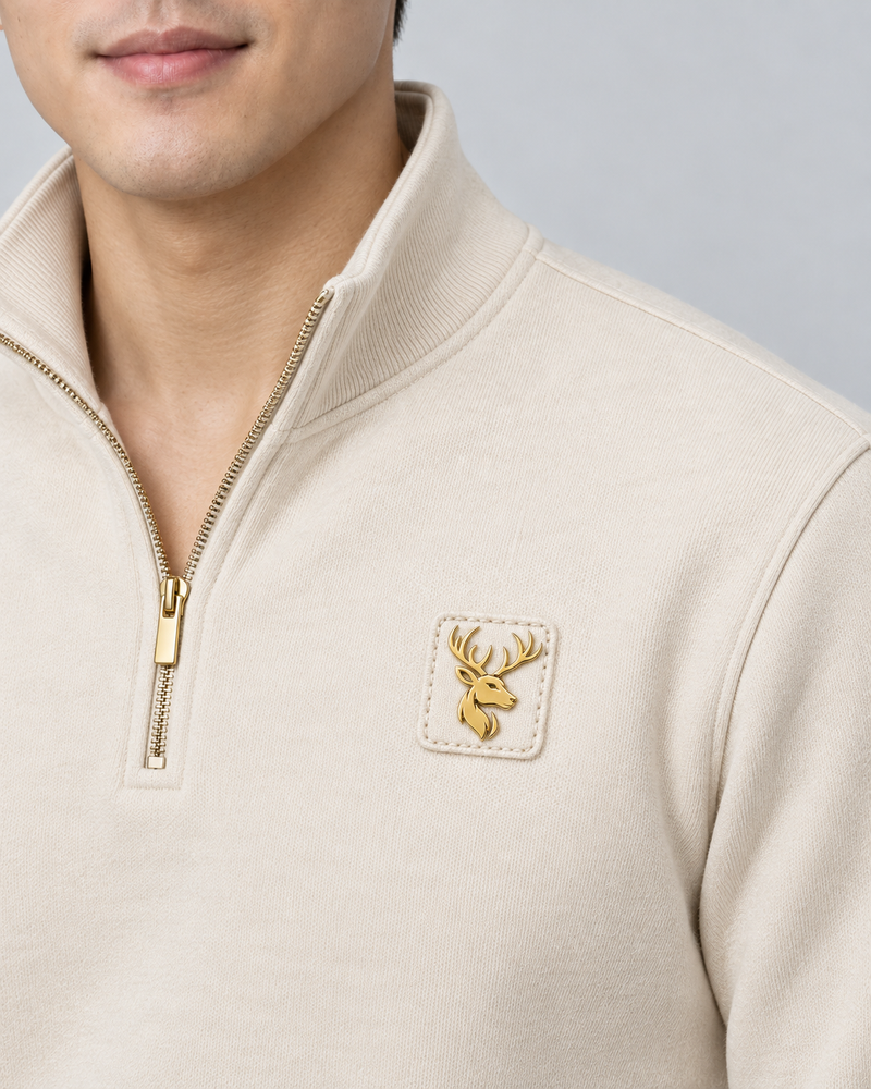 Gold Edition Men's Regent Quarter-Zip — Cream, Worn logo and fabric detail