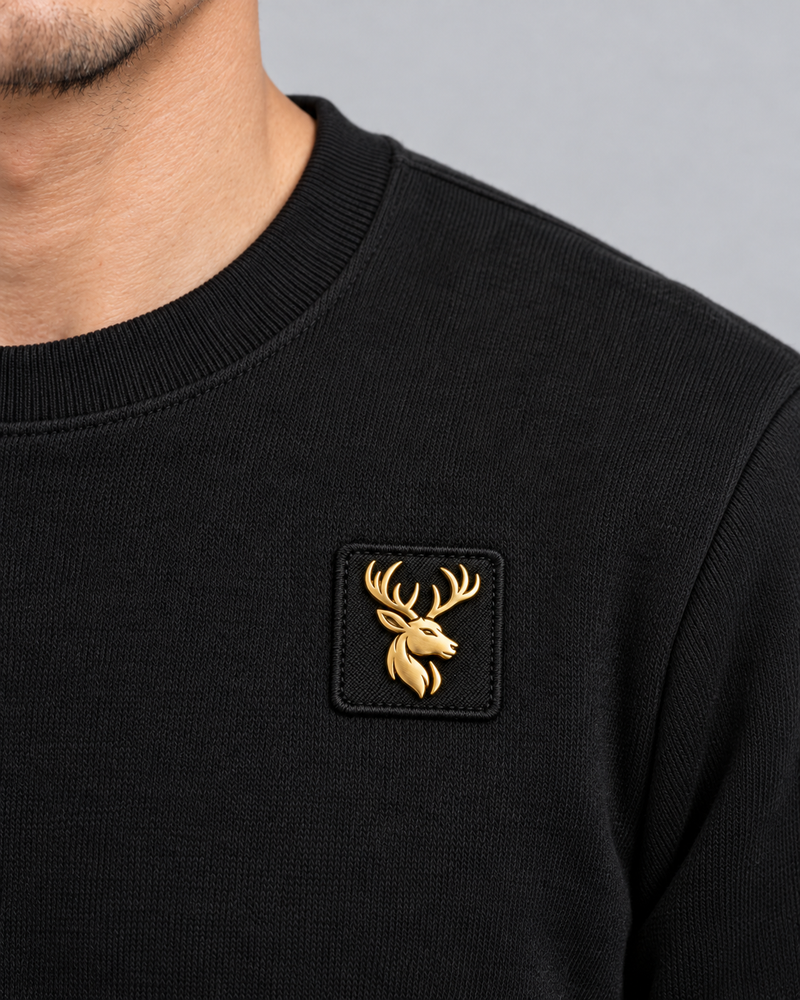 Gold Edition Men's Atelier Architectural Crewneck — Black, Worn logo and fabric detail