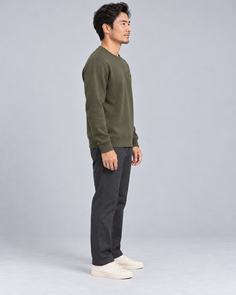 Gold Edition Men's Atelier Architectural Crewneck — Dark Olive, Side view