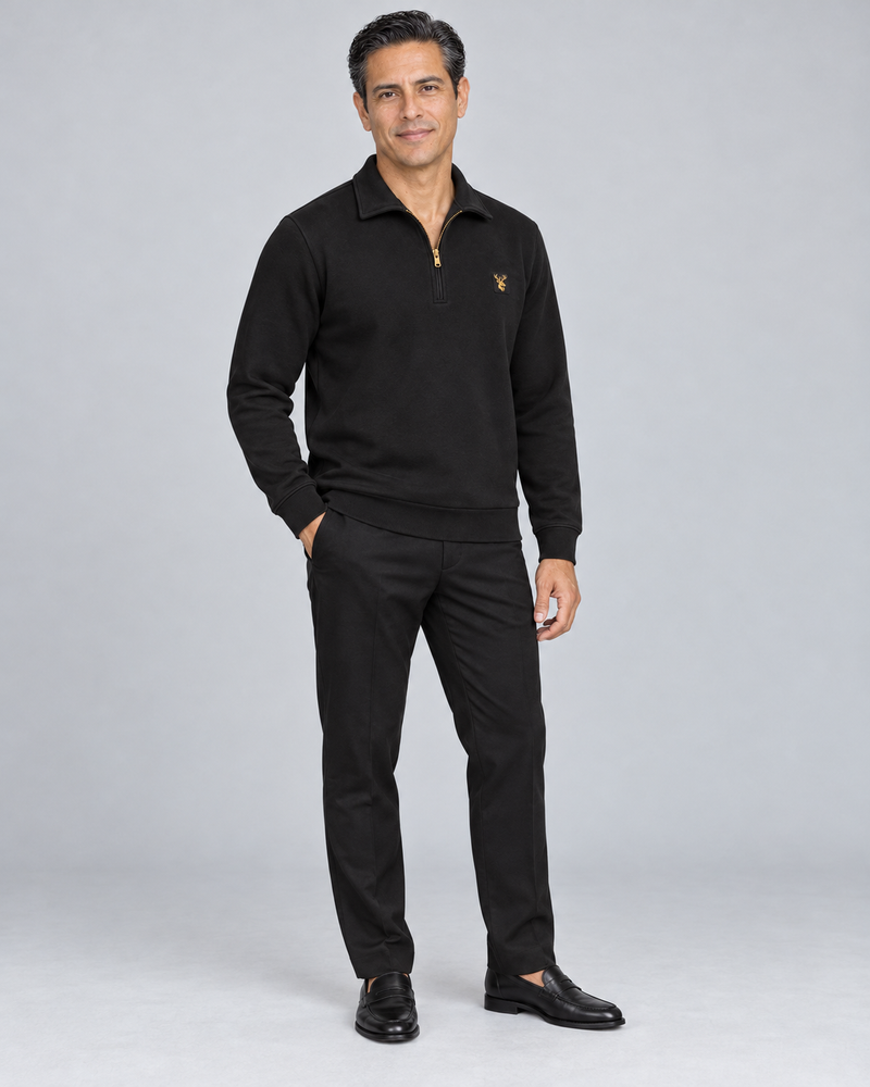 Gold Edition Men's Gallery Fold-Collar Half-Zip — Black, Three-quarter view