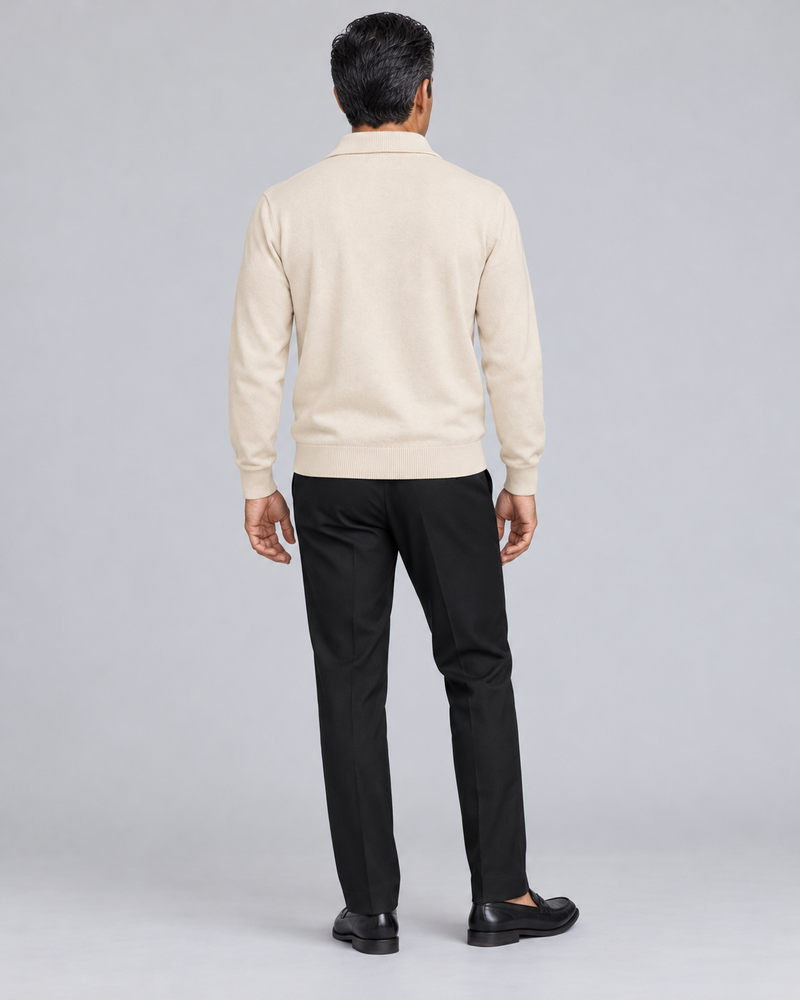 Gold Edition Men's Gallery Fold-Collar Half-Zip — Cream, Back view