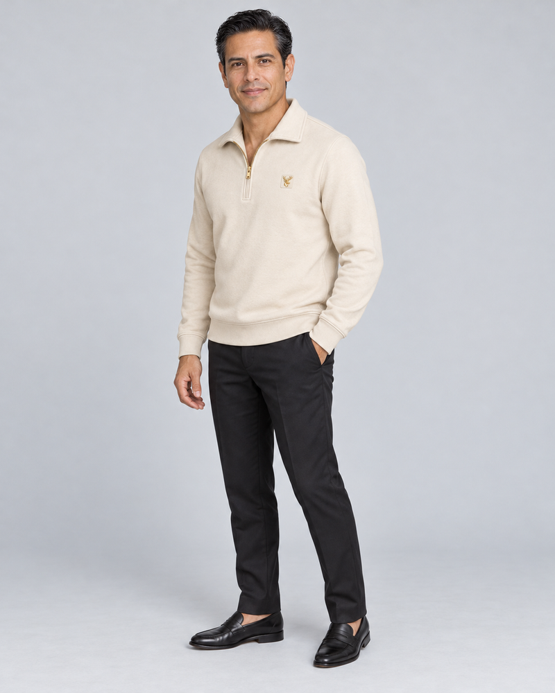 Gold Edition Men's Gallery Fold-Collar Half-Zip — Cream, Three-quarter view