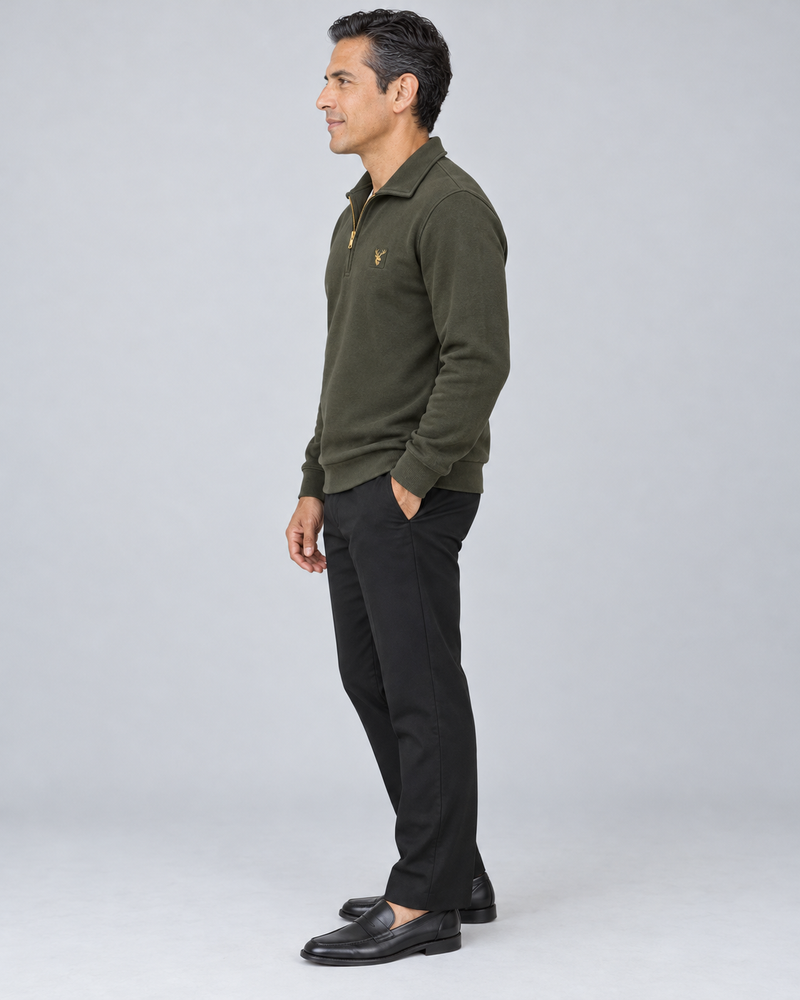 Gold Edition Men's Gallery Fold-Collar Half-Zip — Dark Olive, Side view