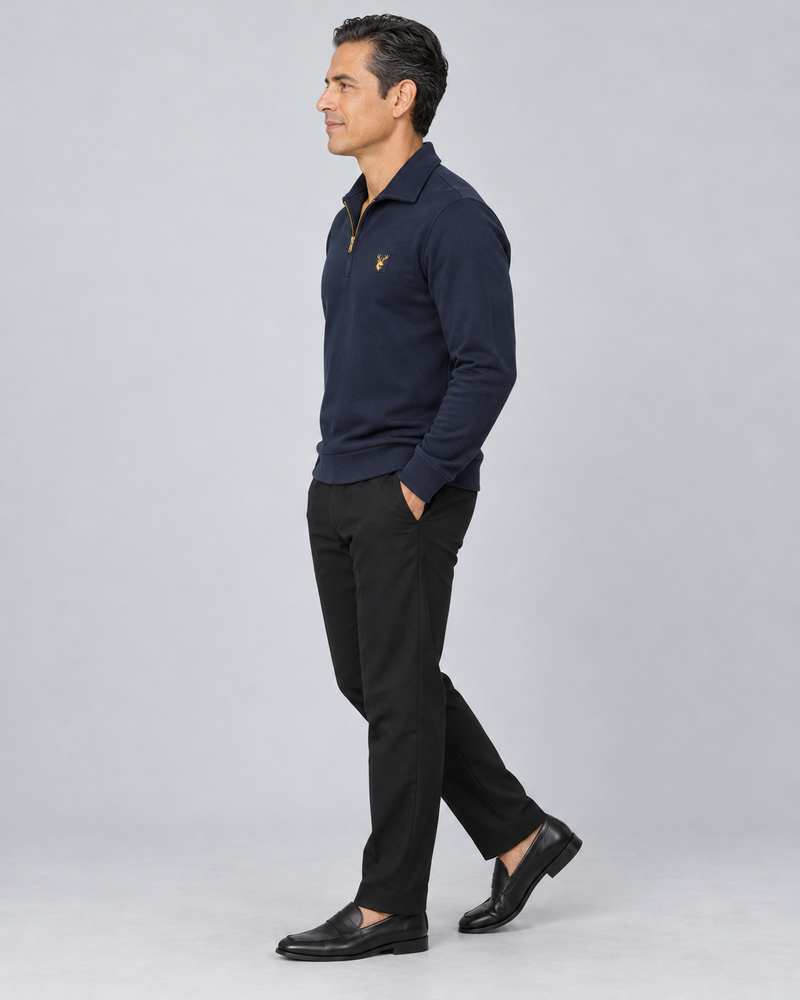 Gold Edition Men's Gallery Fold-Collar Half-Zip — Midnight Navy, Side view
